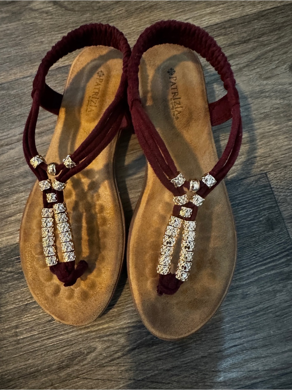 Patrizia Luca Burgundy beaded  T-Strap Sandals comfy regency